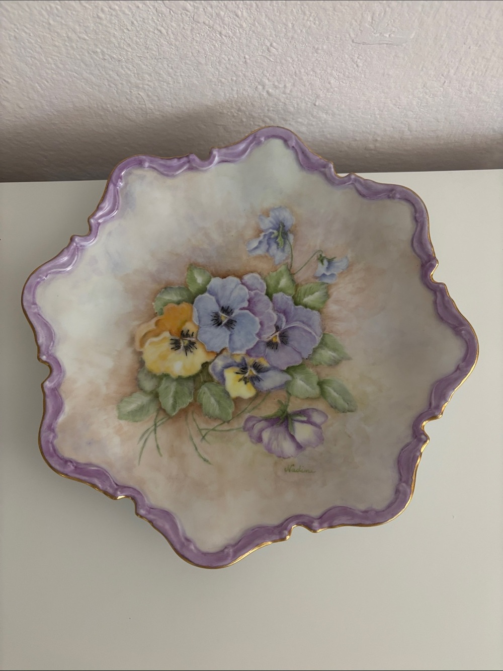 Hand-Painted Purple Floral Decorative Porcelain Bowl